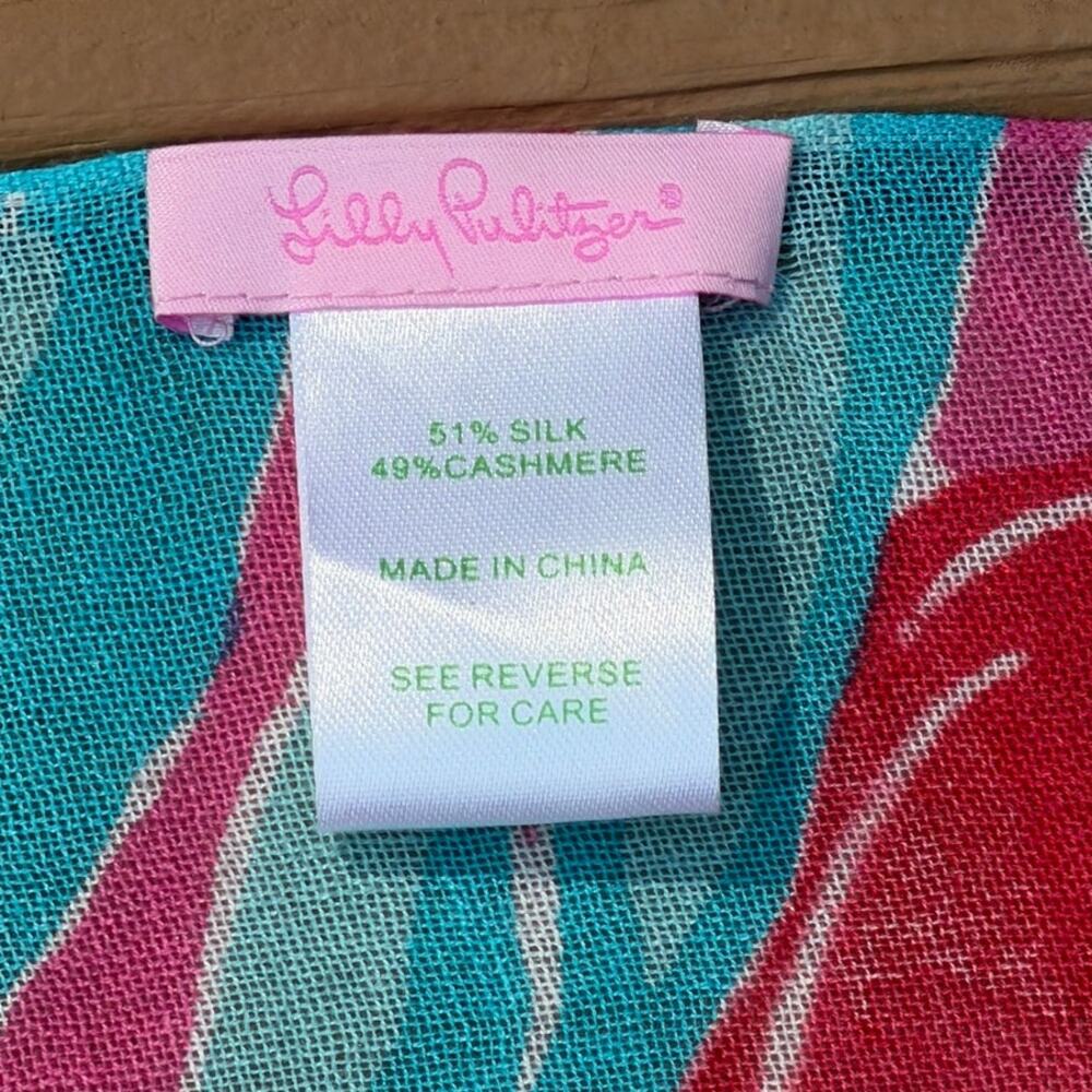 Lilly Pulitzer Silk Cashmere Tropical Flamingo Fringe Scarf Wrap - Picture 3 of 13